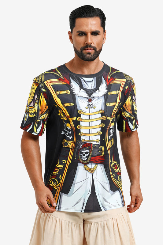 Runcati Mens Black Pirate Captain T-Shirts