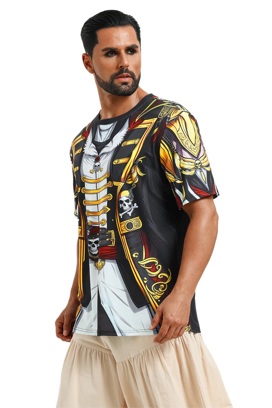 Runcati Mens Black Pirate Captain T-Shirts