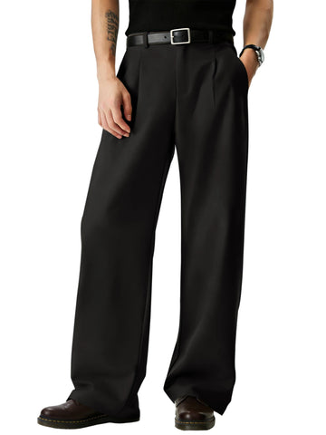 Runcati Mens Black Pleated Wide Pants