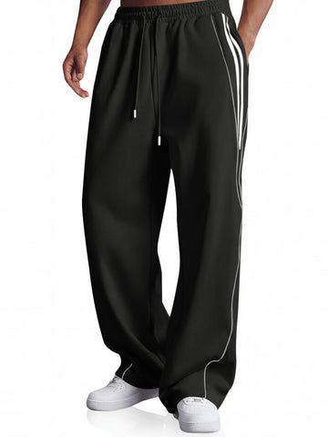 Runcati Mens Black Striped Y2K Track Pants