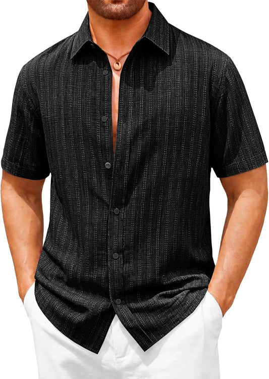 Runcati Mens Black Textured Casual Shirt