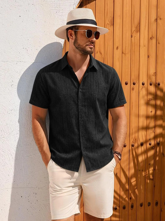 Runcati Mens Black Textured Casual Shirt