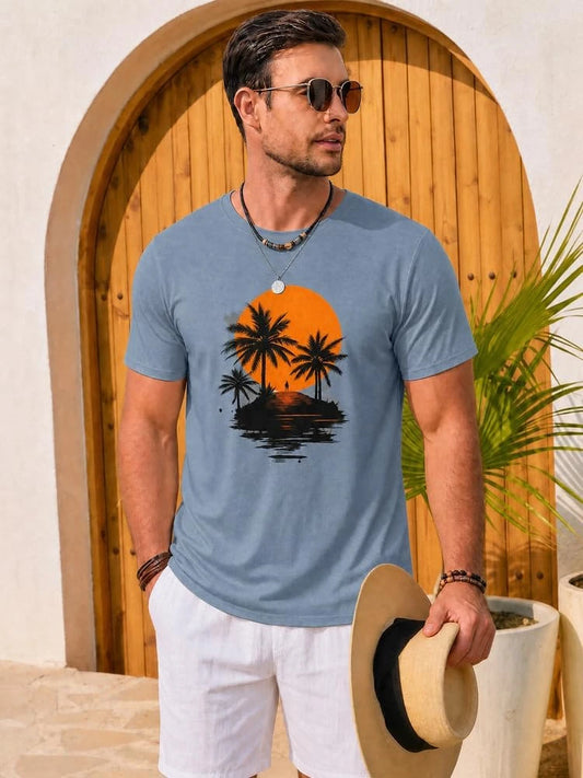 Runcati Mens Blue Coastal Graphic Tee