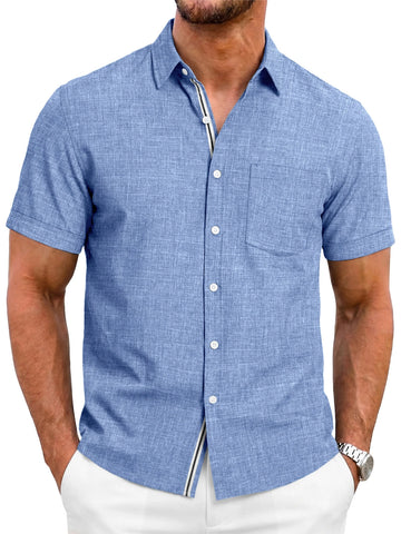 Runcati Mens Blue Linen Button Shirt
