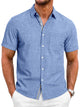 Runcati Mens Blue Linen Button Shirt