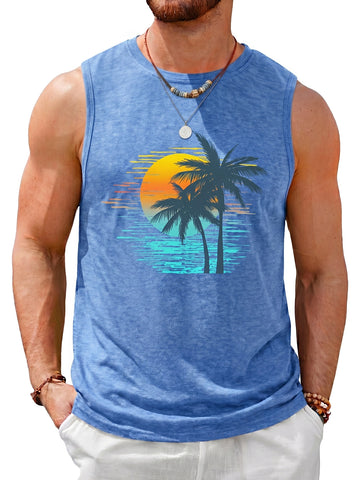 Runcati Mens Blue Palm Tree Tank