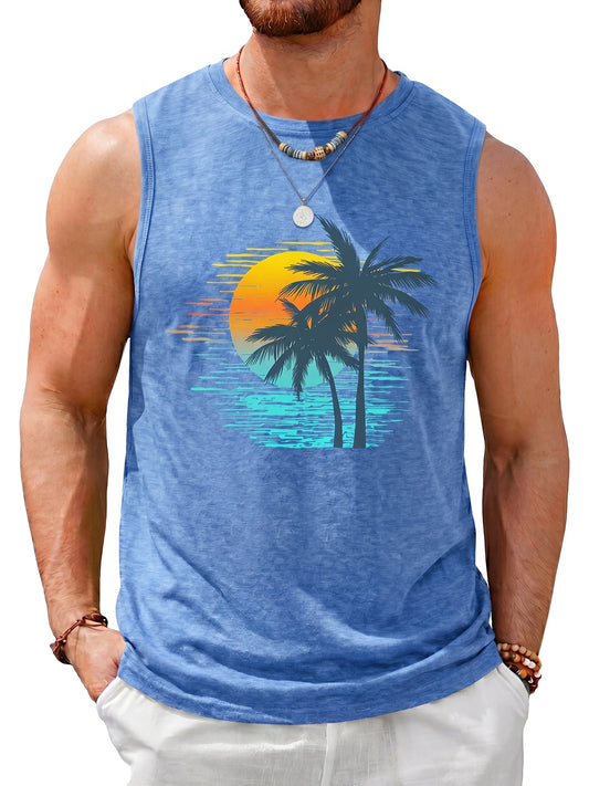 Runcati Mens Blue Palm Tree Tank