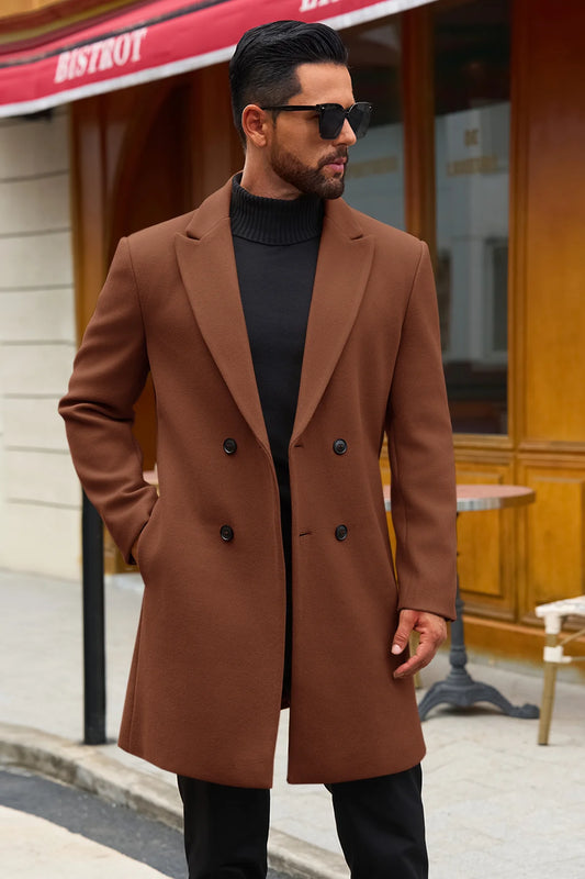 Runcati Mens Brown Mid Long Pea Coat