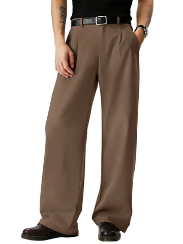 Runcati Mens Brown Pleated Wide Pants