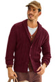 Runcati Mens Burgundy Button Down Shawl Collar Cardigan Sweaters