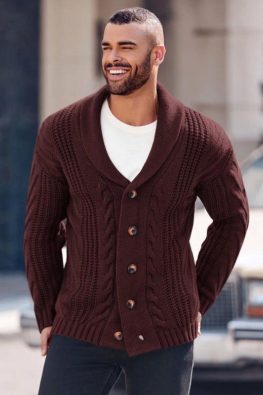 Runcati  Burgundy Shawl Collar Cardigan Sweater