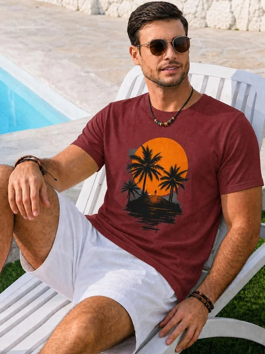 Runcati Mens Burgundy Coastal Graphic Tee