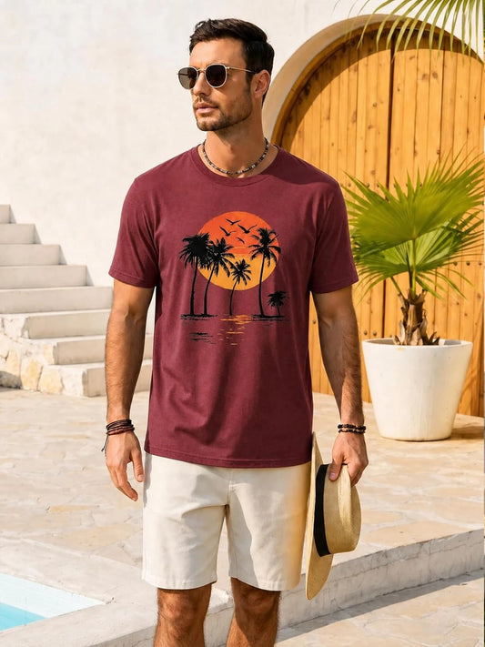 Runcati Mens Burgundy Island Graphic Tee
