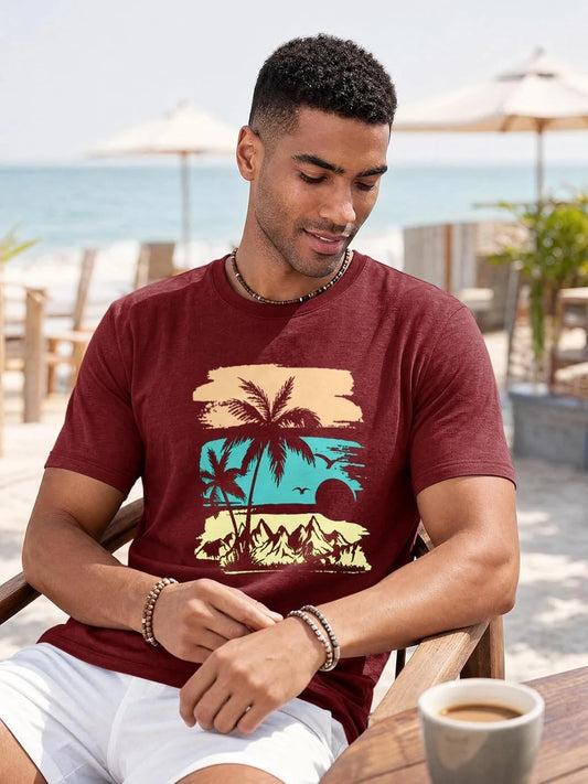 Runcati Mens Burgundy Mountain Graphic Tee