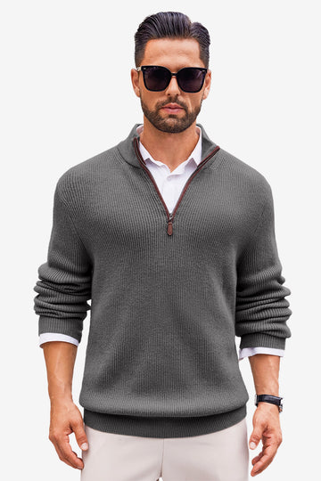 Runcati Mens Dark Grey Quarter-Zip Sweater