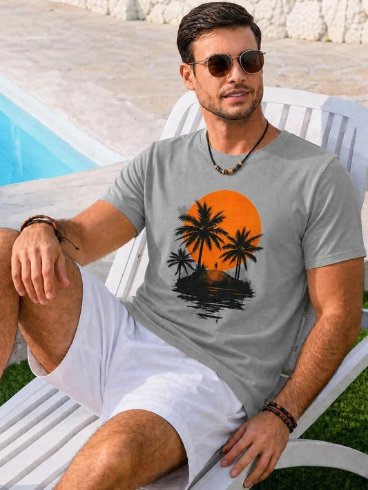 Runcati Mens Gray Coastal Graphic Tee