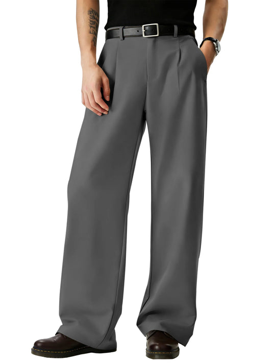 Runcati Mens Gray Pleated Wide Pants