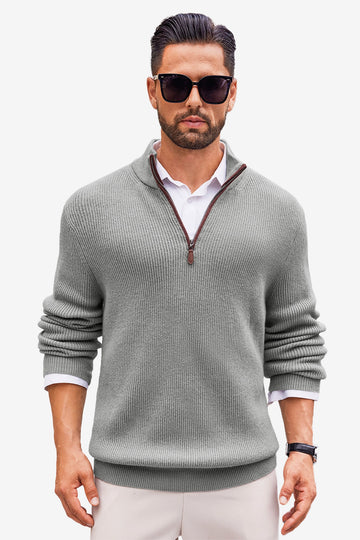 Runcati Mens Grey Quarter-Zip Sweater