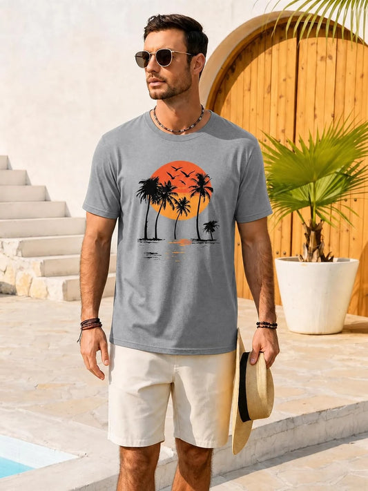 Runcati Mens Grey Island Graphic Tee