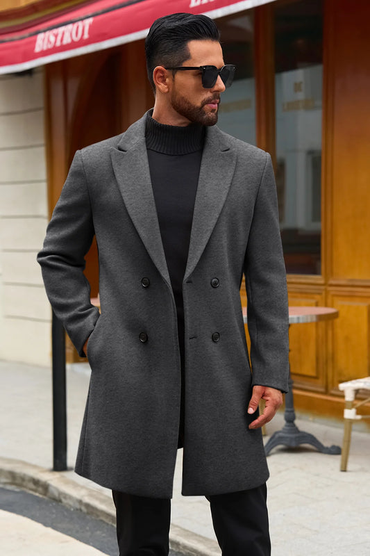 Runcati Mens Dark Grey Mid Long Pea Coat