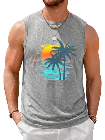Runcati Mens Grey Palm Tree Tank