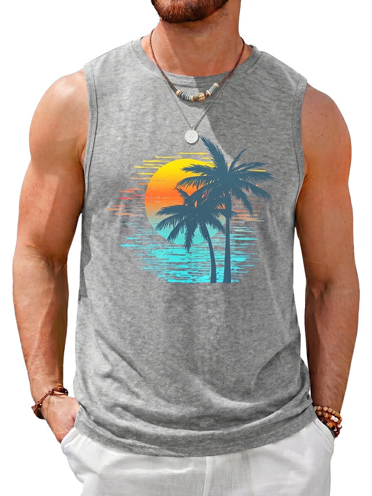 Runcati Mens Grey Palm Tree Tank