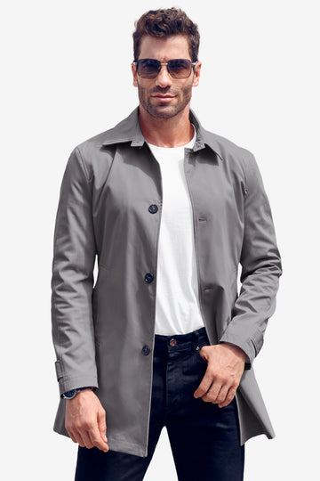 Runcati Grey Single Breasted Trench Coat
