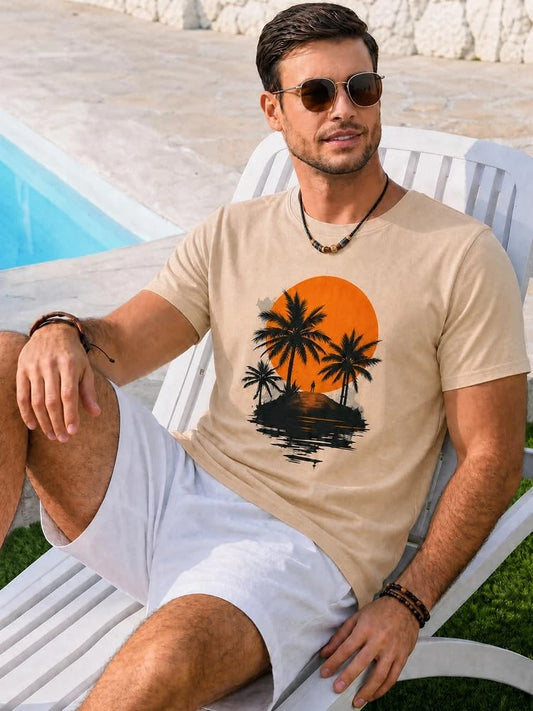 Runcati Mens Khaki Coastal Graphic Tee