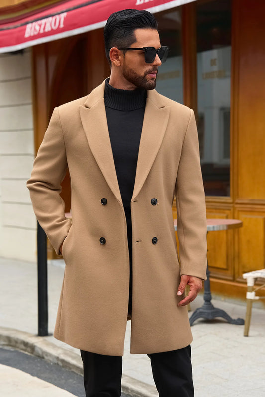 Runcati Mens Khaki Mid Long Pea Coat