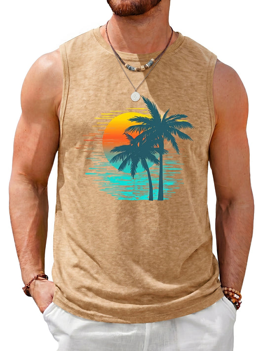 Runcati Mens Khaki Palm Tree Tank