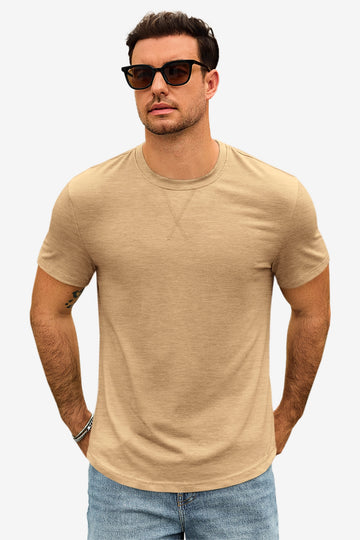 Runcati Mens Light Khaki Short Sleeve T-Shirts