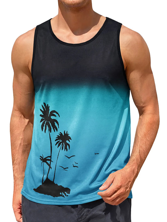 Runcati Mens Lake Green Casual Tank Tops