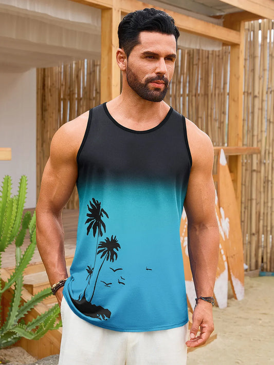 Runcati Mens Lake Green Casual Tank Tops