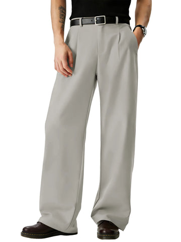 Runcati Mens Light Gray Pleated Pants