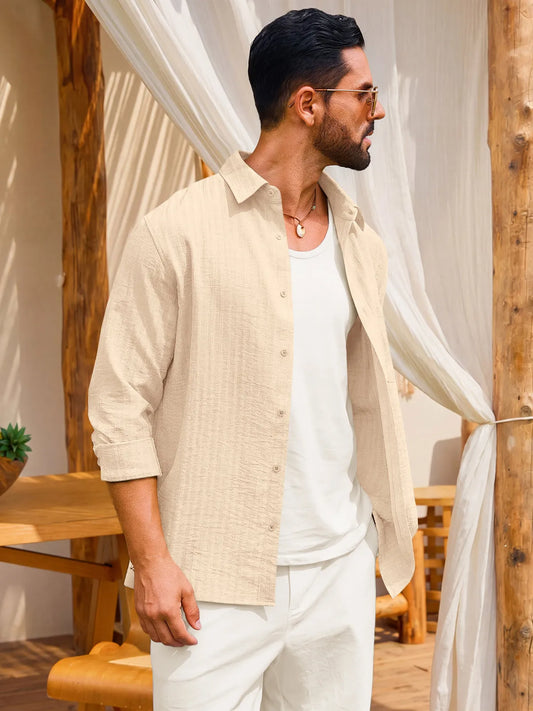Runcati Mens Light Khaki Button Down Shirts