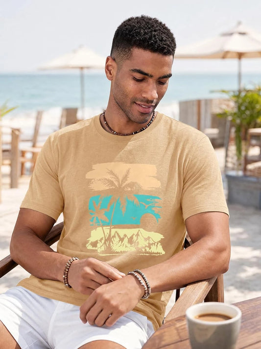 Runcati Mens Light Khaki Mountain Graphic Tee