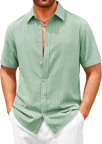 Runcati Mens Mint Linen Vacation Shirt