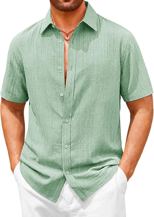 Runcati Mens Mint Linen Vacation Shirt