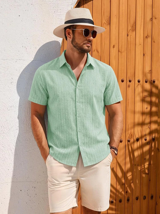 Runcati Mens Mint Linen Vacation Shirt