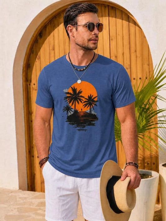 Runcati Mens Navy Coastal Graphic Tee