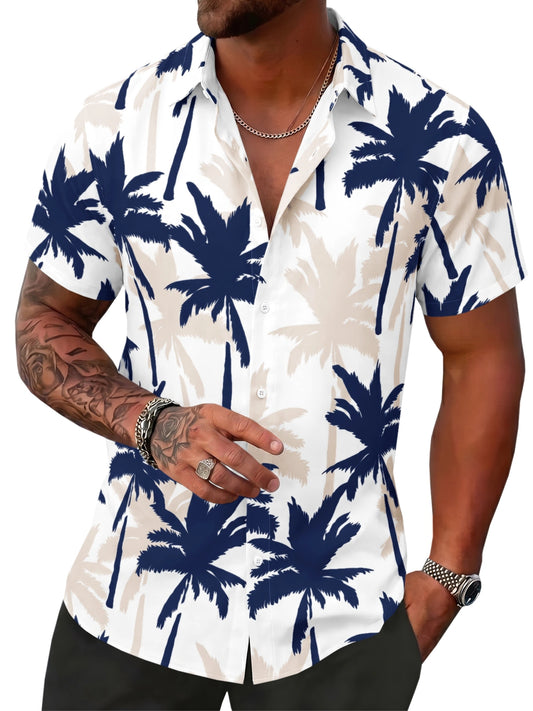Runcati Mens Navy Hawaiian Button Down Shirts