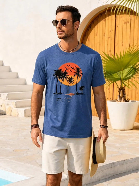 Runcati Mens Navy Island Graphic Tee