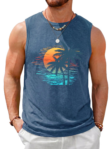 Runcati Mens Navy Palm Tree Tank