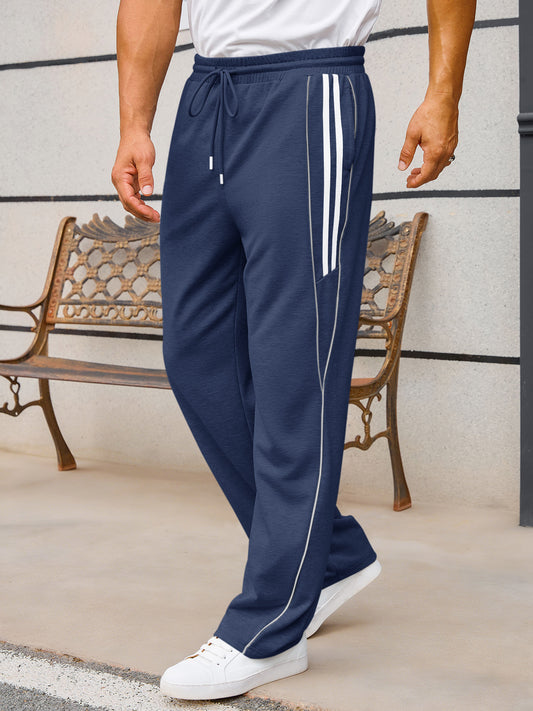 Runcati Mens Navy Striped Y2K Track Pants