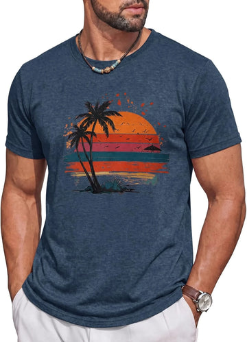 Runcati Mens Navy Tropical Print Tee