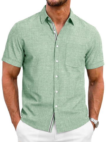 Runcati Mens Olive Linen Button Shirt