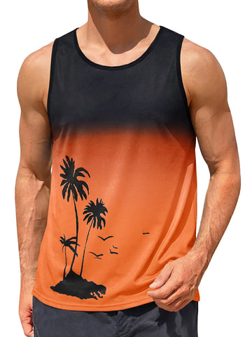 Runcati Mens Orange Casual Tank Tops