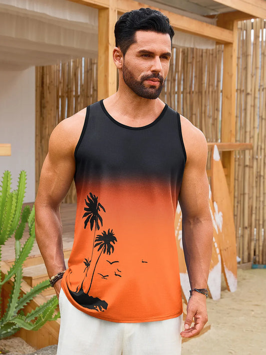 Runcati Mens Orange Casual Tank Tops