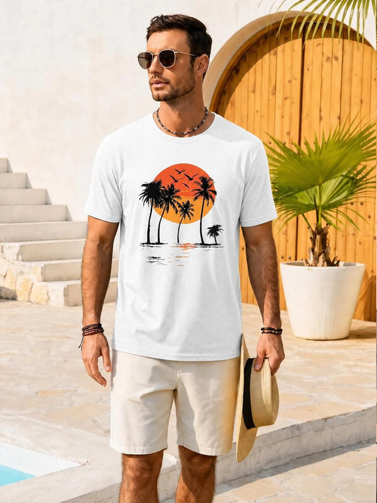 Runcati Mens White Island Graphic Tee
