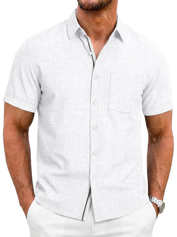 Runcati Mens White Linen Button Shirt